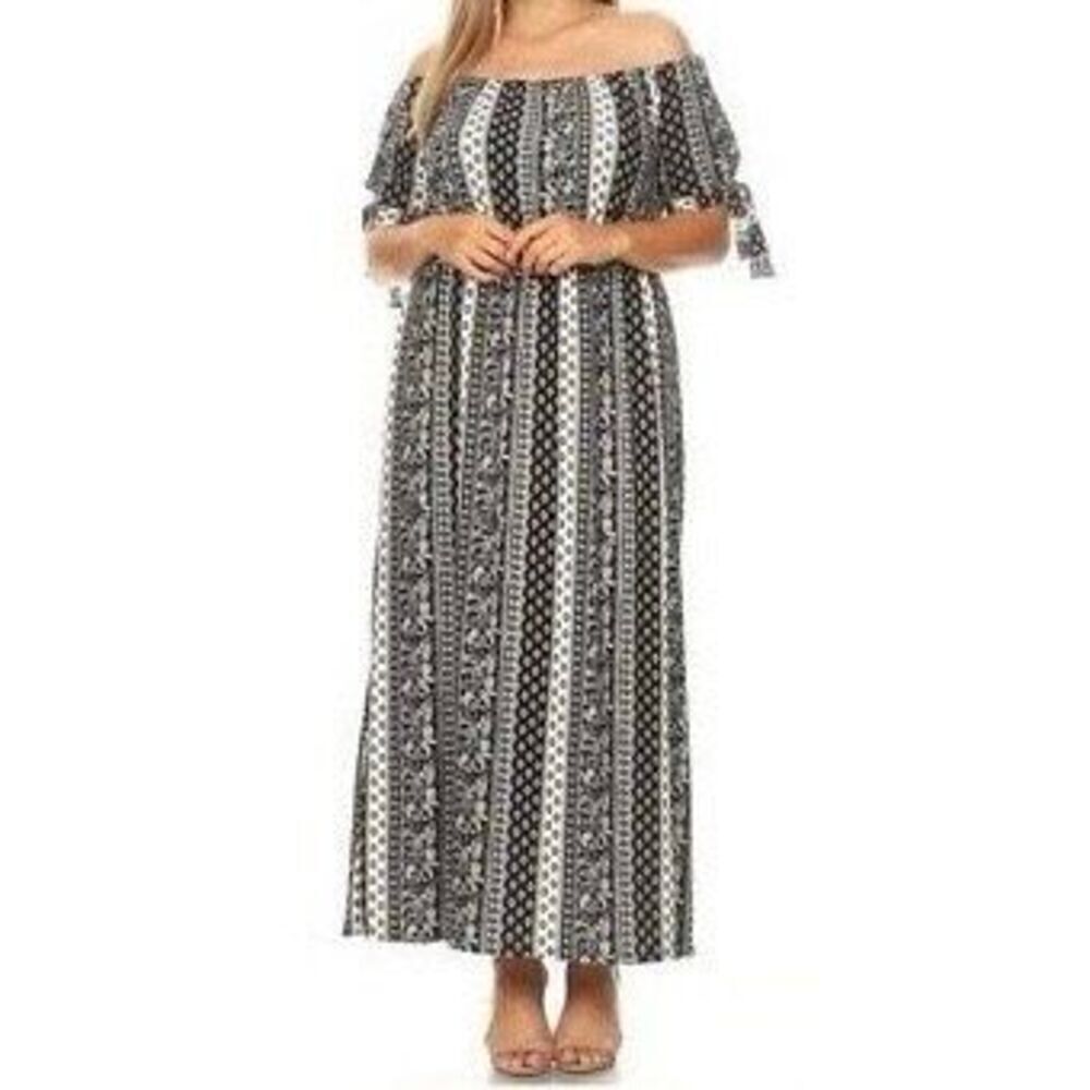 Vibe Sportswear Womens Floral Border Print Short Sleeve Maxi Dress Size 2X